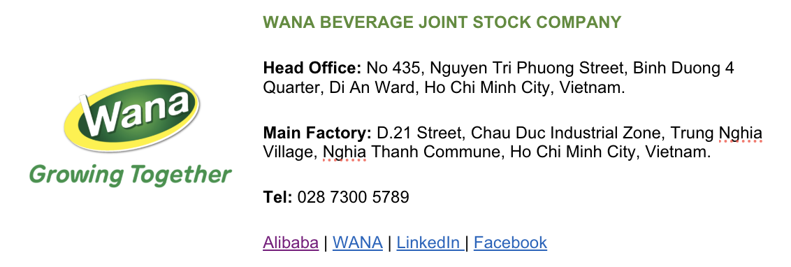 Mẫu chữ ký email mới chuẩn WANA Beverage